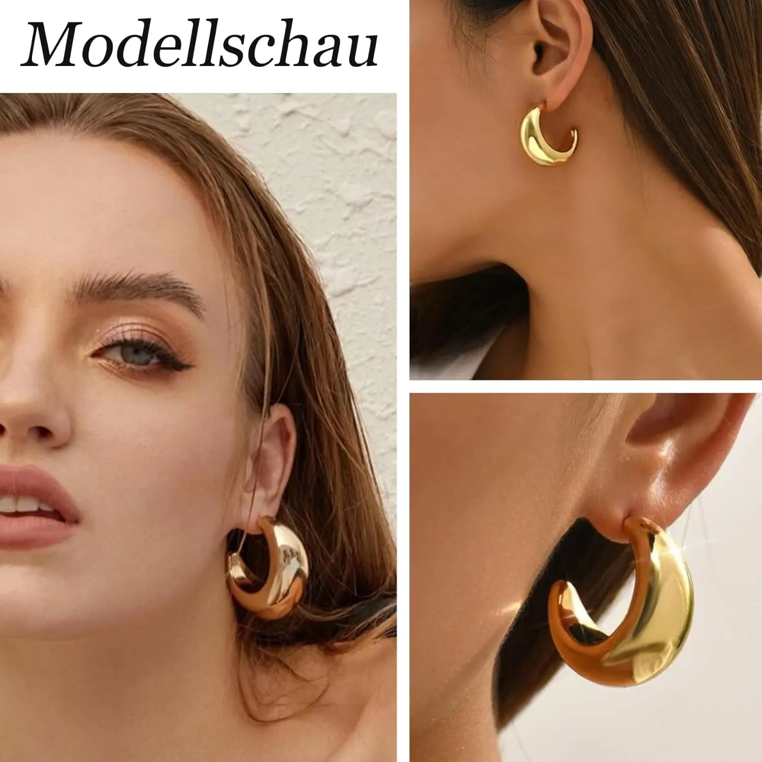 PABBEU WaterDrop Earring Dupes - Chunky Gold Hoop Earrings, Lightweight 14k Hypoallergenic Thick Open Big Hoops Jewelry for Women