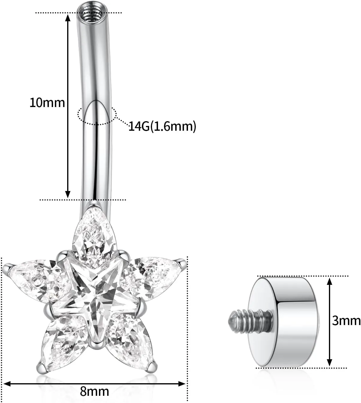 PEAKLINK 14G Titanium Belly Jewelry Internally Threaded Curved Belly Barbell Silver Gold Navel Piercing Jewelry 10 mm