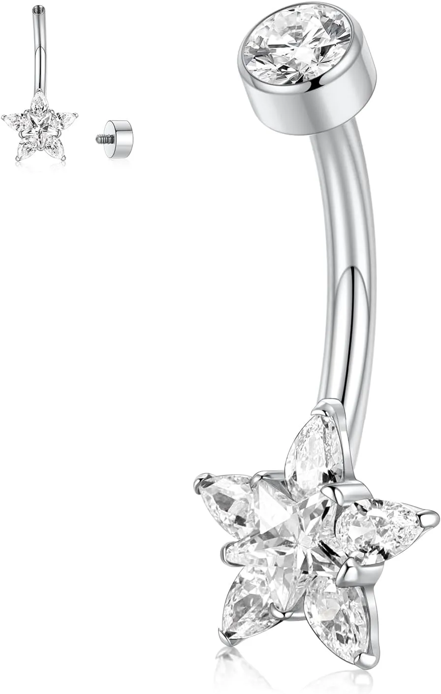 PEAKLINK 14G Titanium Belly Jewelry Internally Threaded Curved Belly Barbell Silver Gold Navel Piercing Jewelry 10 mm