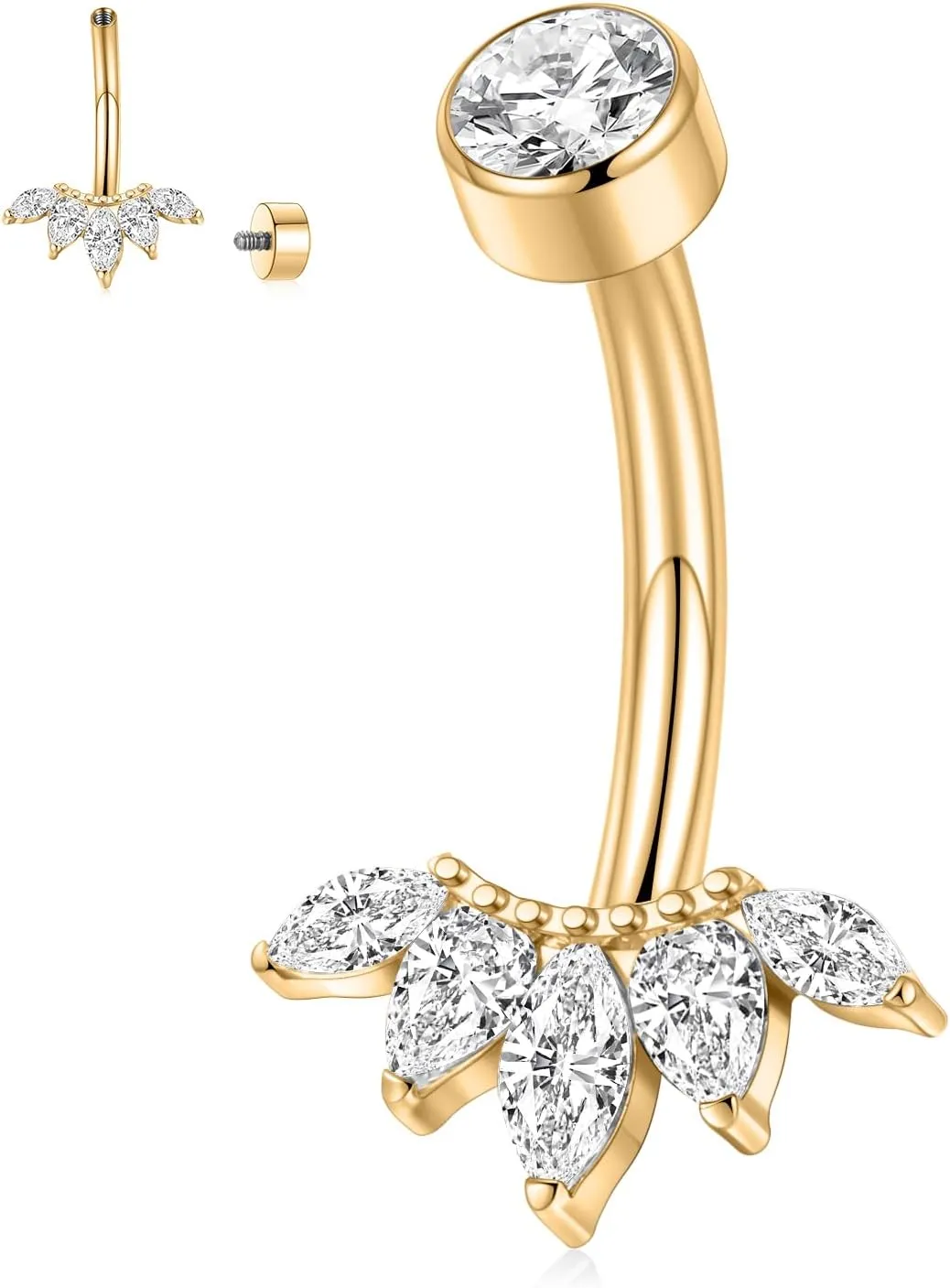 PEAKLINK 14G Titanium Belly Jewelry Internally Threaded Curved Belly Barbell Silver Gold Navel Piercing Jewelry 10 mm