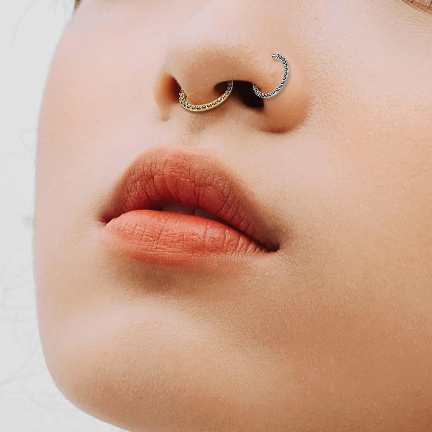 PEAKLINK 16G 18G 316L Stainless Steel CZ/OPAL Septum Piercing Septum Clicker Ring Hinged Nose Ring Daith Earrings Conch Piercing Jewelry Helix Cartilage Tragus Lobe Belly Hoop Earring