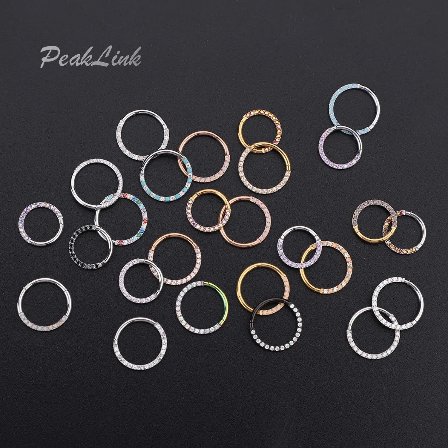 PEAKLINK 16G 18G 316L Stainless Steel CZ/OPAL Septum Piercing Septum Clicker Ring Hinged Nose Ring Daith Earrings Conch Piercing Jewelry Helix Cartilage Tragus Lobe Belly Hoop Earring
