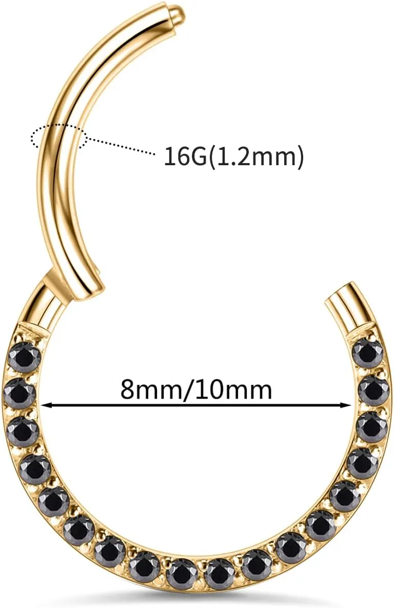PEAKLINK 16G 18G 316L Stainless Steel CZ/OPAL Septum Piercing Septum Clicker Ring Hinged Nose Ring Daith Earrings Conch Piercing Jewelry Helix Cartilage Tragus Lobe Belly Hoop Earring