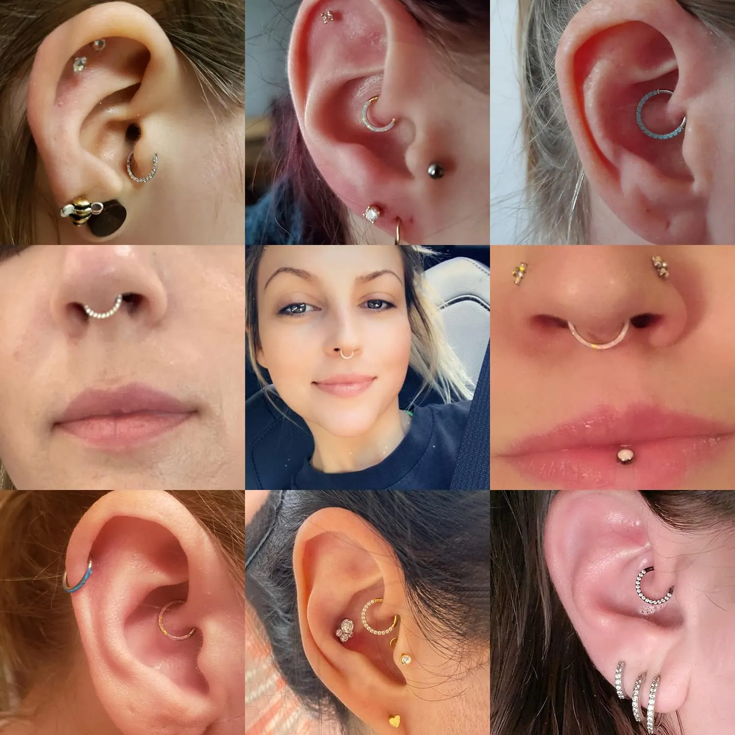 PEAKLINK 16G 18G 316L Stainless Steel CZ/OPAL Septum Piercing Septum Clicker Ring Hinged Nose Ring Daith Earrings Conch Piercing Jewelry Helix Cartilage Tragus Lobe Belly Hoop Earring