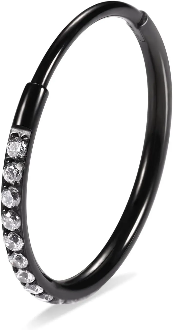 PEAKLINK 20G 18G 16G 14G CZ/Opal Stainless Steel Seamless Hinged Segment Clicker Ring Septum Conch Helix Cartilage Nose Ring Piercing 6/7/8//9/10/12mm