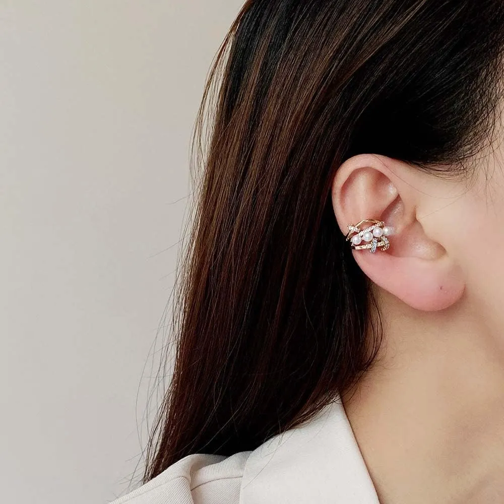 Pearl Ear Cuff Earrings for Women 14K Gold Ear Cuffs for Non Pierced Ears Cartilage Earrings