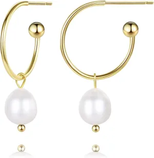 Pearl Earrings for Women 14K Gold Plated Freshwater Cultured Baroque Pearl drop Earrings Gold Pearl Earrings Dangle for Mother Wife Her 2 Pairs