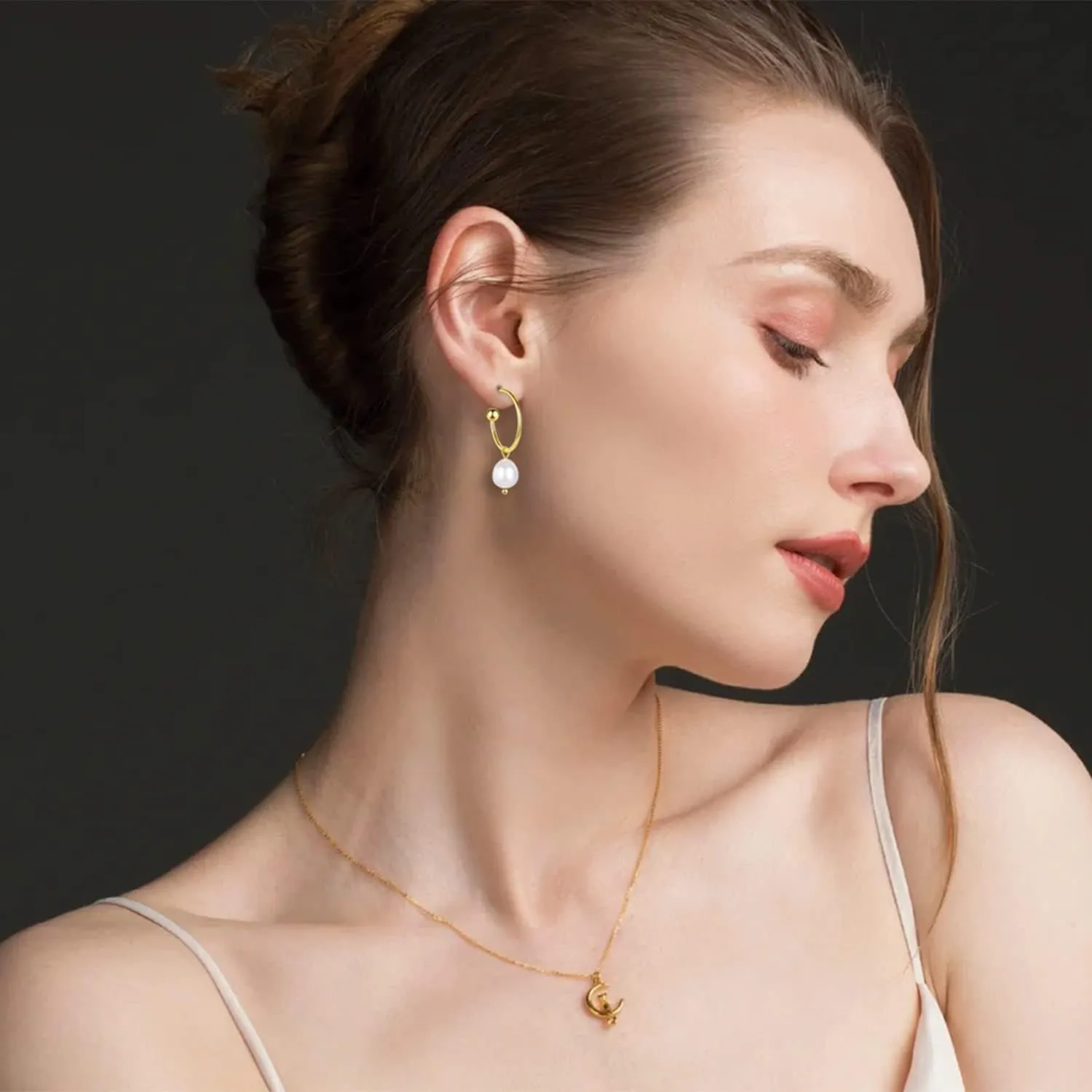 Pearl Earrings for Women 14K Gold Plated Freshwater Cultured Baroque Pearl drop Earrings Gold Pearl Earrings Dangle for Mother Wife Her 2 Pairs