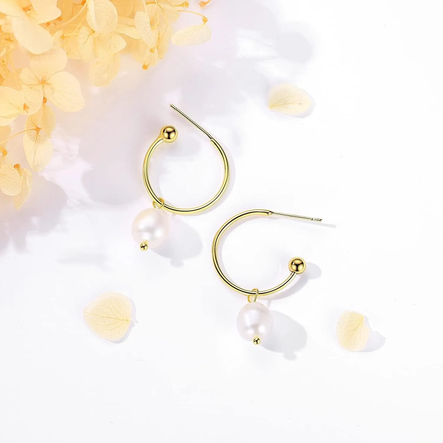 Pearl Earrings for Women 14K Gold Plated Freshwater Cultured Baroque Pearl drop Earrings Gold Pearl Earrings Dangle for Mother Wife Her 2 Pairs