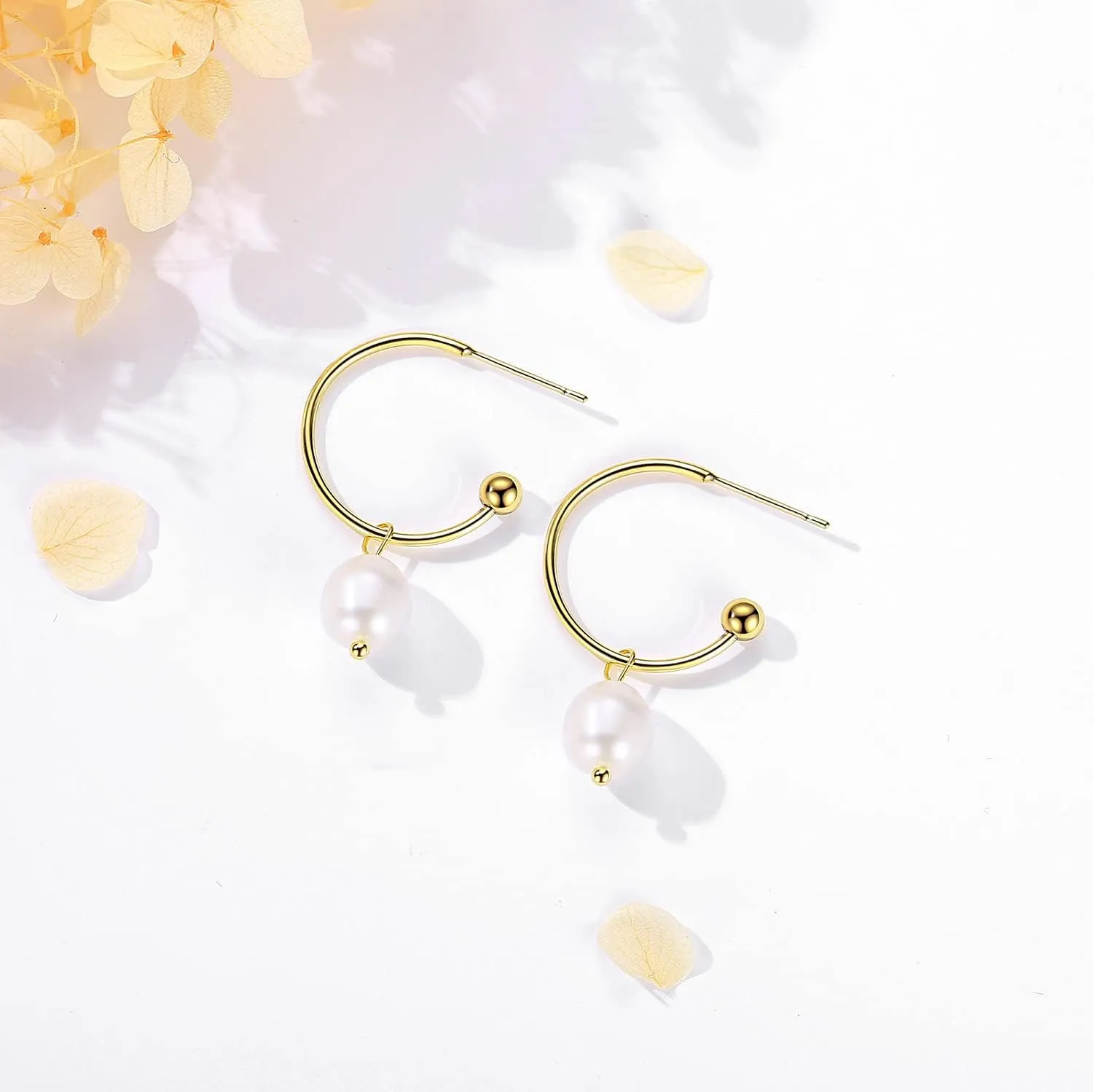 Pearl Earrings for Women 14K Gold Plated Freshwater Cultured Baroque Pearl drop Earrings Gold Pearl Earrings Dangle for Mother Wife Her 2 Pairs