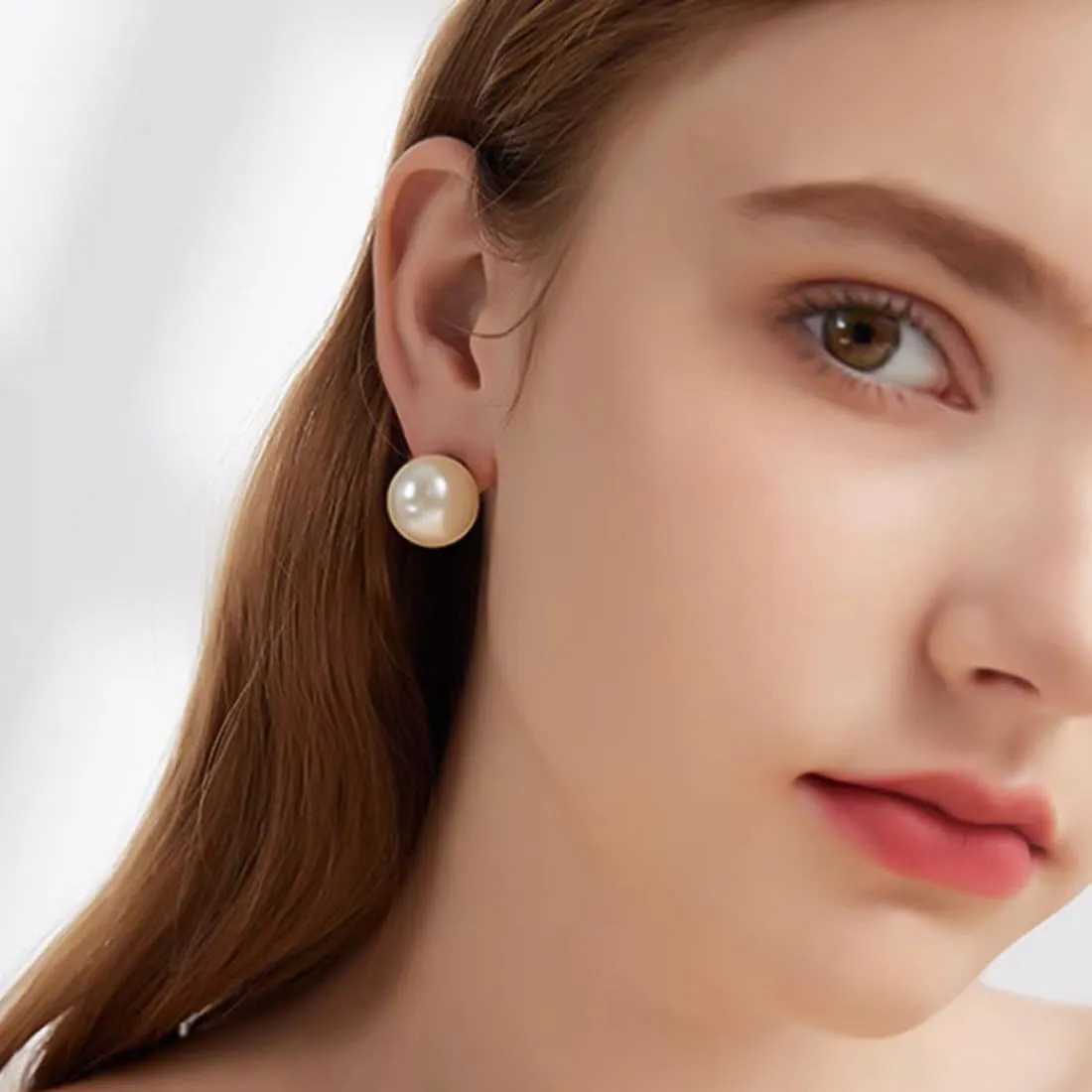 Pearl Stud Earrings for Women, Round Stud White Simulated Shell Pearl Earrings Hypoallergenic Jewelry for Her
