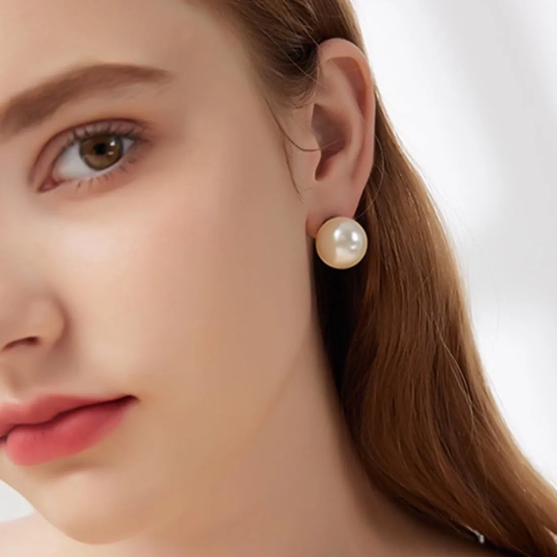 Pearl Stud Earrings for Women, Round Stud White Simulated Shell Pearl Earrings Hypoallergenic Jewelry for Her