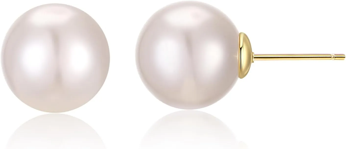 Pearl Stud Earrings for Women, Round Stud White Simulated Shell Pearl Earrings Hypoallergenic Jewelry for Her