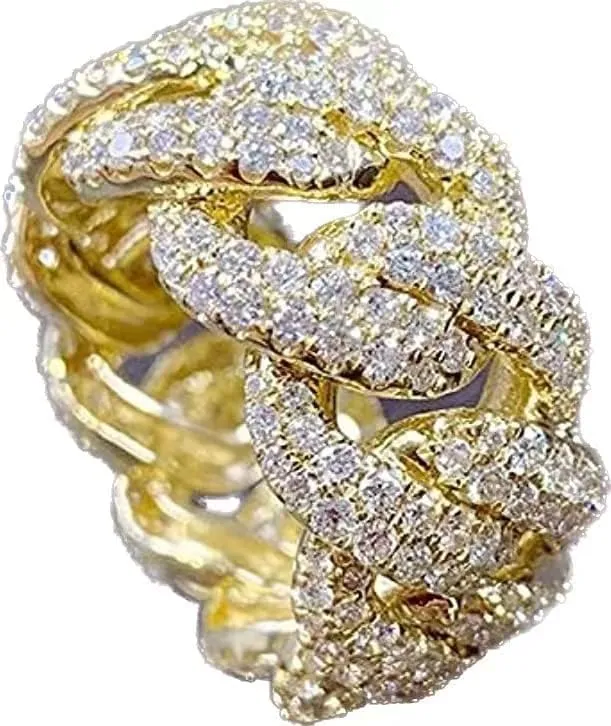 Personalized Fashion Cuban Link Chain Ring 18K Gold Plated Bling CZ Simulated Diamond Hip Hop Ring for Men Women (9)