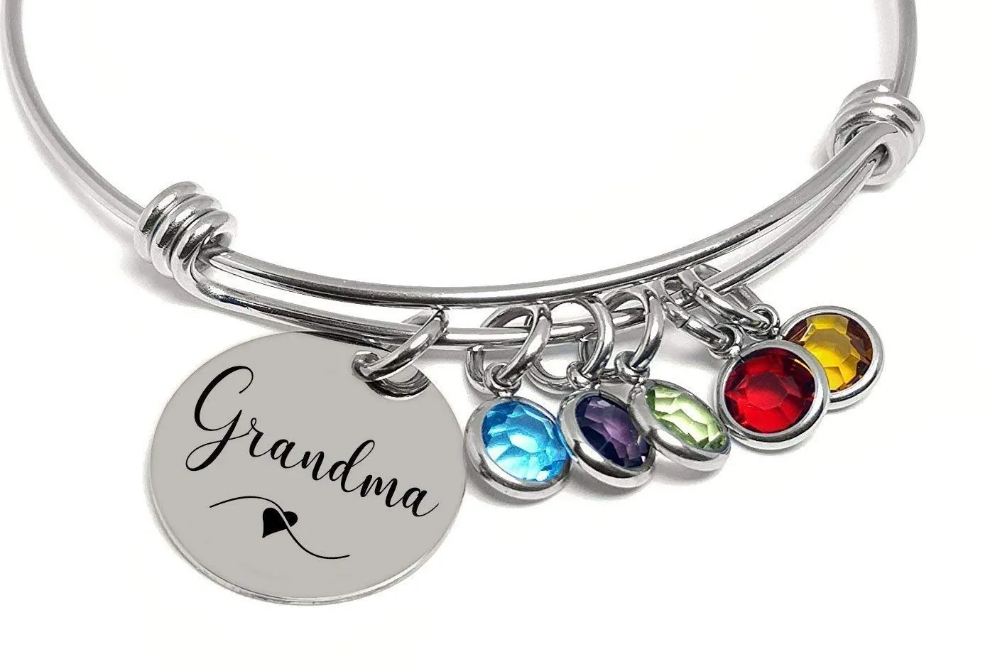Personalized Gift For Grandma, Birthstone Bracelet, ANY NAME, Adjustable Bangle Bracelet, Gift from Kids