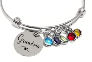 Personalized Gift For Grandma, Birthstone Bracelet, ANY NAME, Adjustable Bangle Bracelet, Gift from Kids