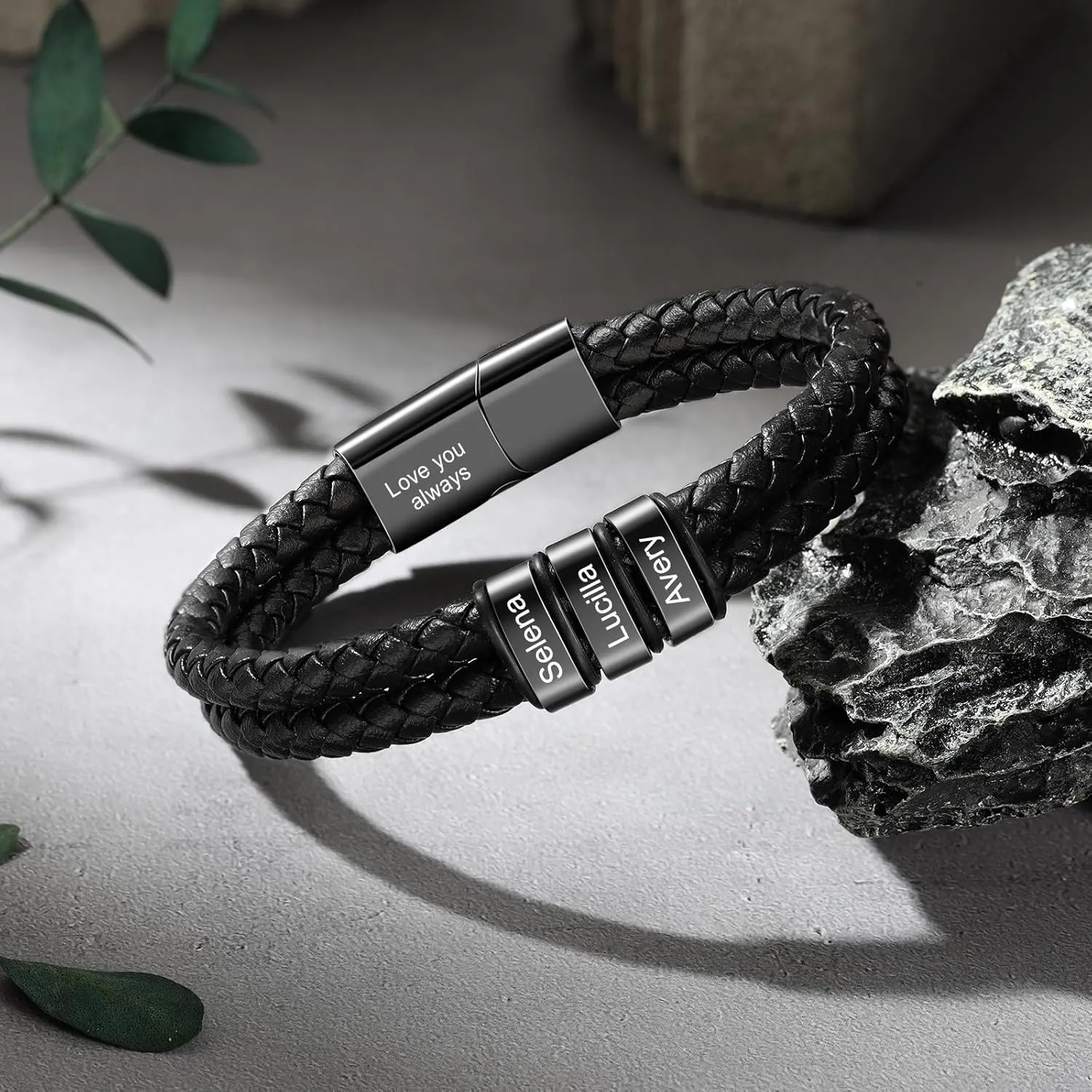 Personalized Men's Leather Bracelet Custom Name Bracelet Gifts for Dad Husband Grandpa