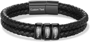 Personalized Men's Leather Bracelet Custom Name Bracelet Gifts for Dad Husband Grandpa