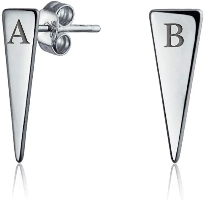 Personalized Minimalist Initial Alphabet A-Z Geometric Triangle Arrow Tiny Stud Earrings For Women For Teen 14K Gold Plated .925 Sterling Silver