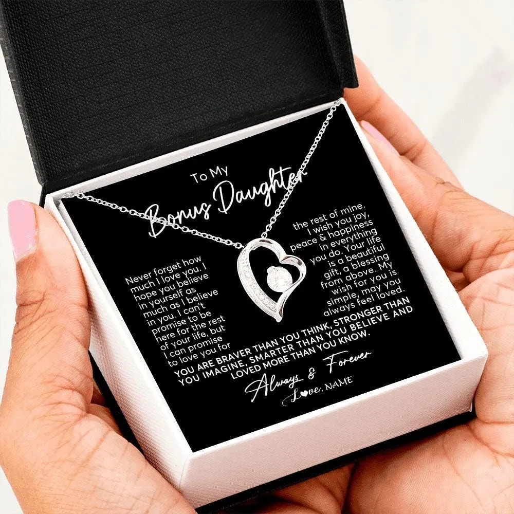Personalized To My Bonus Daughter Necklace from Stepmom Stepdad I Will Always Love You Stepdaughter Jewelry Birthday Wedding Christmas Customized Message Card
