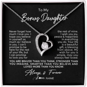 Personalized To My Bonus Daughter Necklace from Stepmom Stepdad I Will Always Love You Stepdaughter Jewelry Birthday Wedding Christmas Customized Message Card