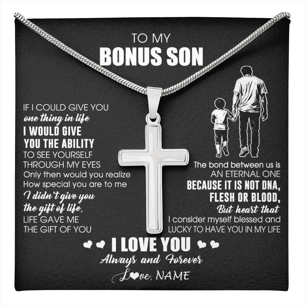 Personalized To My Bonus Son Necklace From Bonus Dad It Is Not DNA I Love You Stepson Birthday Gifts Meaningful Christmas Customized Gift Box Message Card