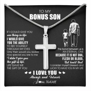Personalized To My Bonus Son Necklace From Bonus Dad It Is Not DNA I Love You Stepson Birthday Gifts Meaningful Christmas Customized Gift Box Message Card