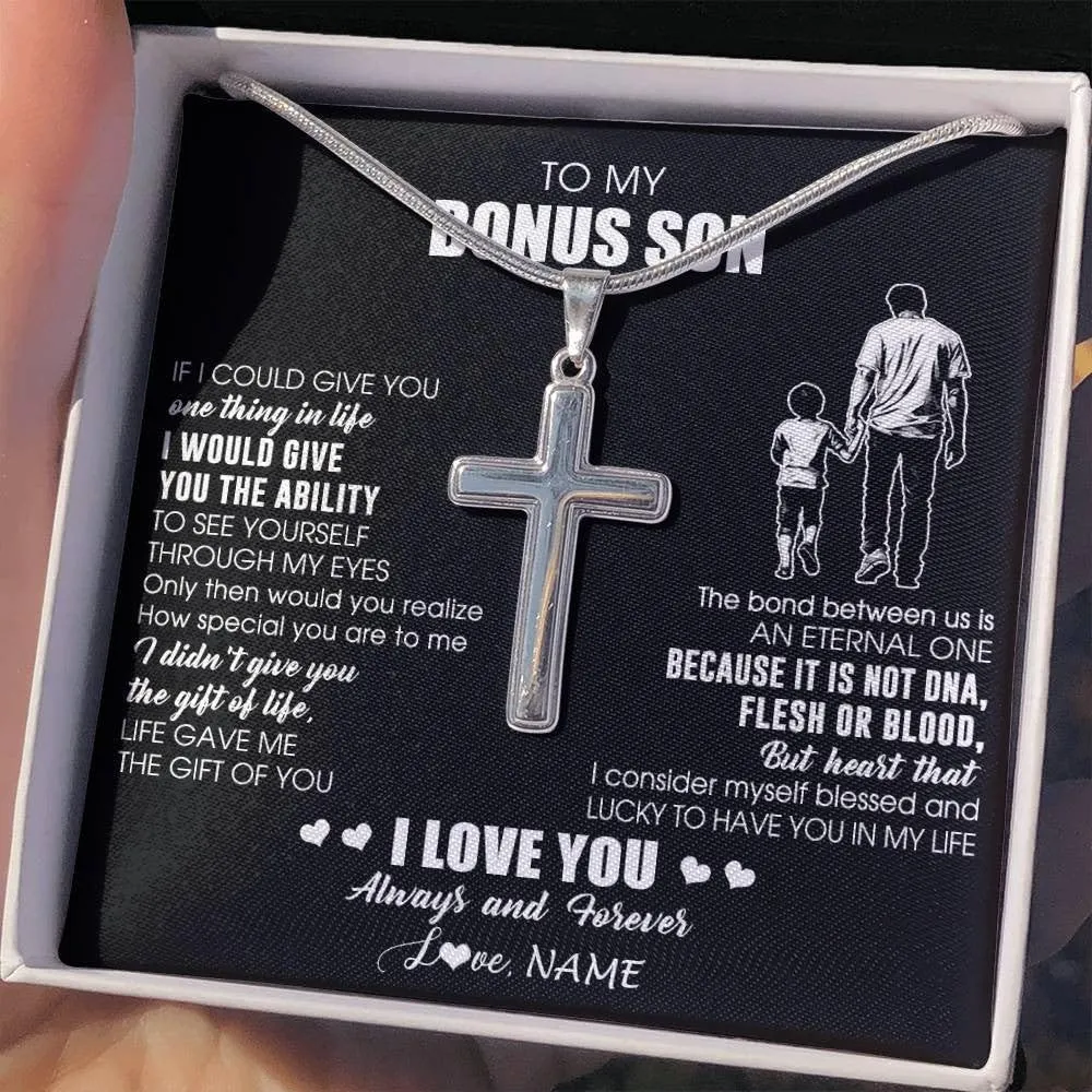 Personalized To My Bonus Son Necklace From Bonus Dad It Is Not DNA I Love You Stepson Birthday Gifts Meaningful Christmas Customized Gift Box Message Card