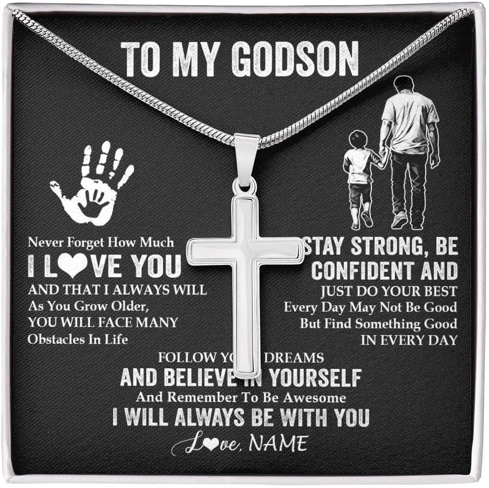 Personalized To My Godson Necklace From Godmother Uncle Aunt You Will Never Lose Lion Godson Birthday Graduation Christmas Customized Gift Box Message Card