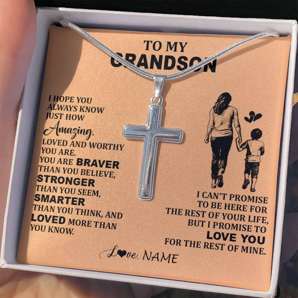 Personalized To My Grandson Necklace From Grandma Grandpa I Close My Eyes Wolf Grandson Birthday Gifts Graduation Christmas Customized Gift Box Message Card