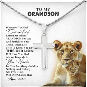 Personalized To My Grandson Necklace from Grandma Nana Never Forget I Love You Lion Grandson Birthday Graduation Christmas Customized Gift Box Message Card