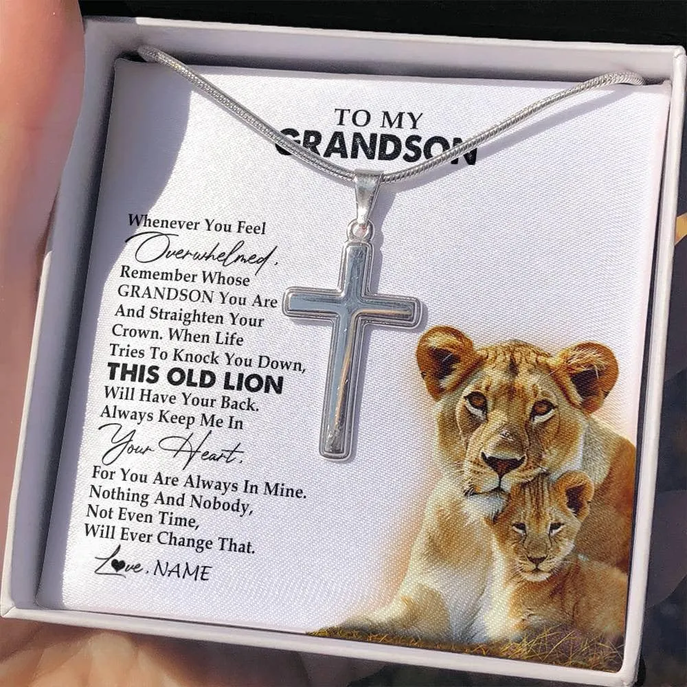 Personalized To My Grandson Necklace from Grandma Nana Never Forget I Love You Lion Grandson Birthday Graduation Christmas Customized Gift Box Message Card
