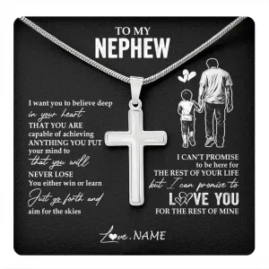 Personalized To My Nephew Necklace From Aunt Uncle I Close My Eyes Wolf Nephew Birthday Gifts Graduation Christmas Customized Gift Box Message Card