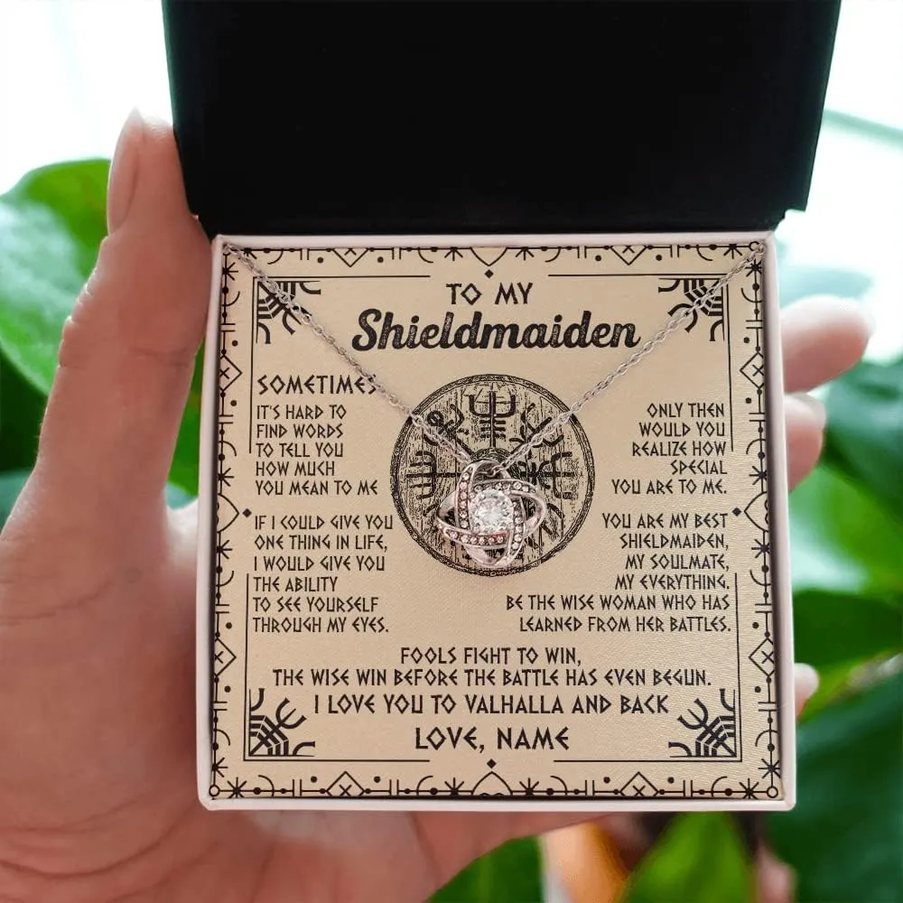 Personalized To My Shieldmaiden Necklace I Love You to Valhalla and Back Viking Jewelry For Women Birthday Wife Girlfriend Anniversary Customized Message Card