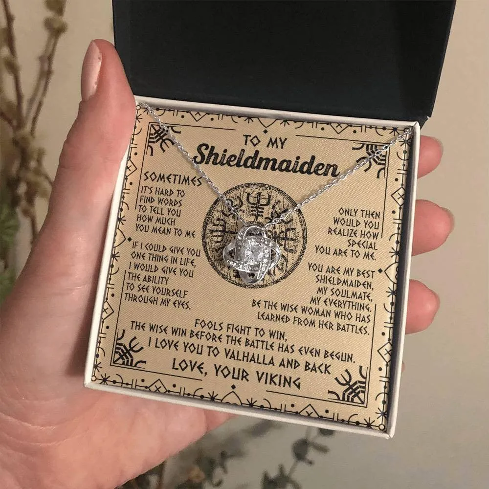 Personalized To My Shieldmaiden Necklace I Love You to Valhalla and Back Viking Jewelry For Women Birthday Wife Girlfriend Anniversary Customized Message Card
