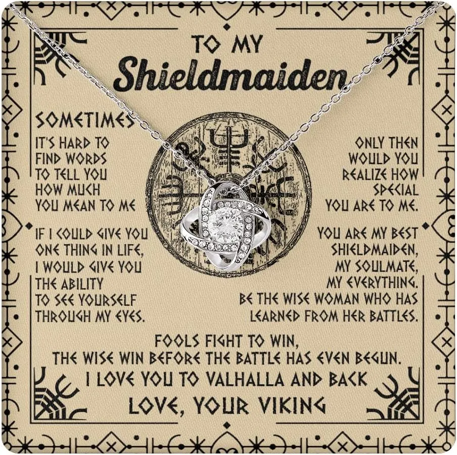 Personalized To My Shieldmaiden Necklace I Love You to Valhalla and Back Viking Jewelry For Women Birthday Wife Girlfriend Anniversary Customized Message Card