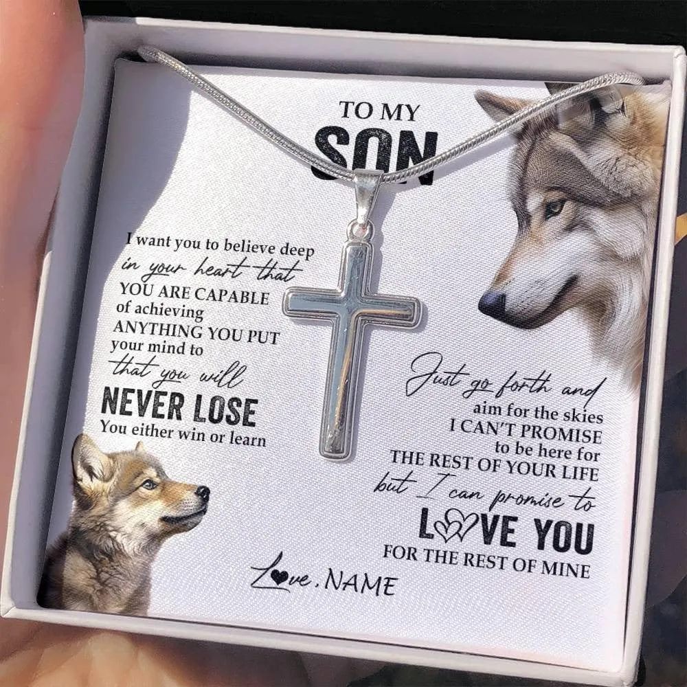 Personalized To My Son Necklace from Dad Father Never Forget I Love You Lion Son Birthday Graduation Christmas Jewelry Customized Gift Box Message Card