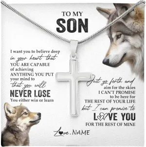 Personalized To My Son Necklace from Dad Father Never Forget I Love You Lion Son Birthday Graduation Christmas Jewelry Customized Gift Box Message Card