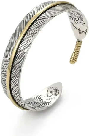 Pingyongchang Feather Bracelet Vintage Silver Adjustable Feather Bracelet Charm Bracelet Simple Retro Cuff Jewelry for Women Men