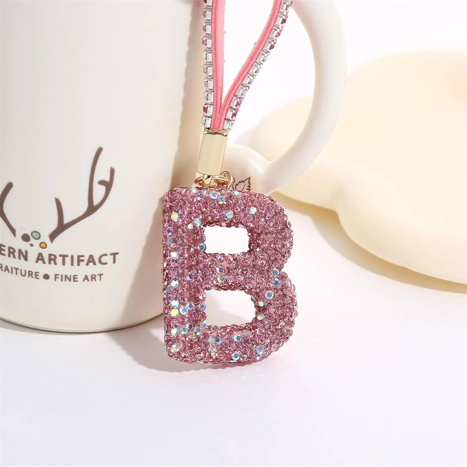 Pink Initial Letter Keychain Gift for Women Girls Bling Sparkly Cute Backpack Car Key Accessories