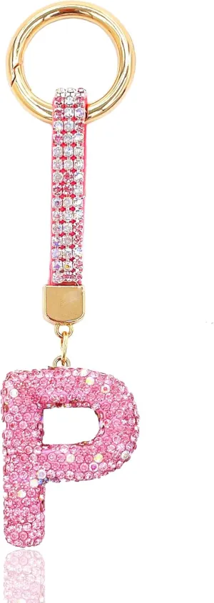 Pink Initial Letter Keychain Gift for Women Girls Bling Sparkly Cute Backpack Car Key Accessories
