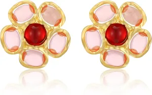 Pink Stud Earrings for Women, Trendy Love Heart Geometric Flower Boho Studs Hypoallergenic Statement Earrings Cocktail Costume Jewelry Gifts for Women