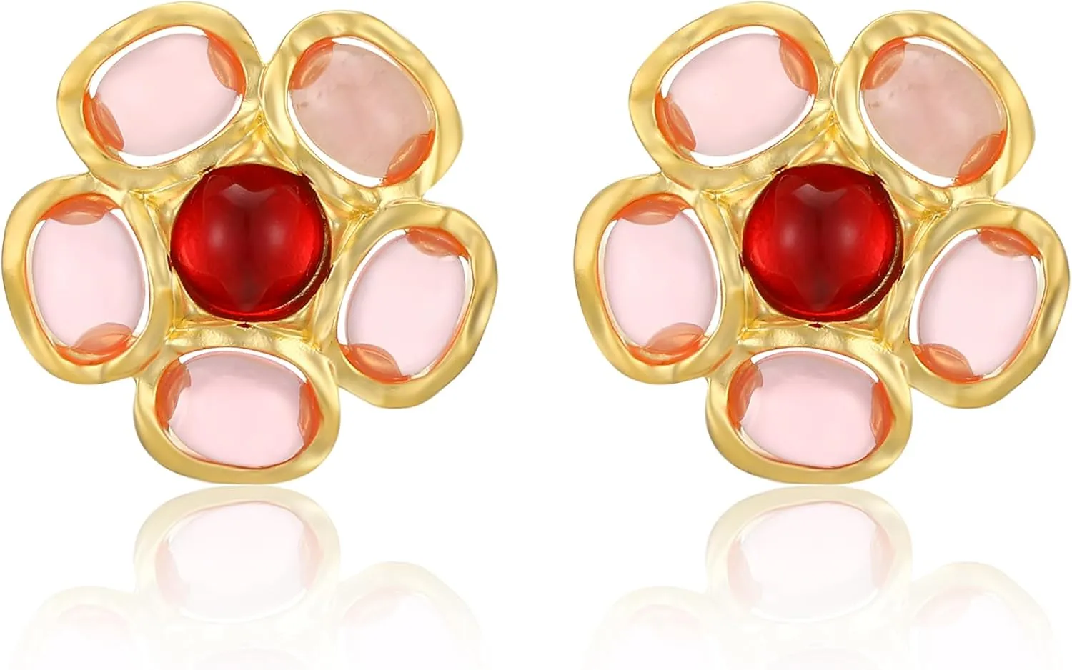 Pink Stud Earrings for Women, Trendy Love Heart Geometric Flower Boho Studs Hypoallergenic Statement Earrings Cocktail Costume Jewelry Gifts for Women