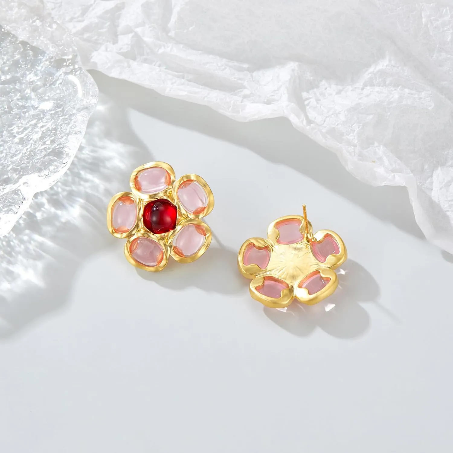Pink Stud Earrings for Women, Trendy Love Heart Geometric Flower Boho Studs Hypoallergenic Statement Earrings Cocktail Costume Jewelry Gifts for Women