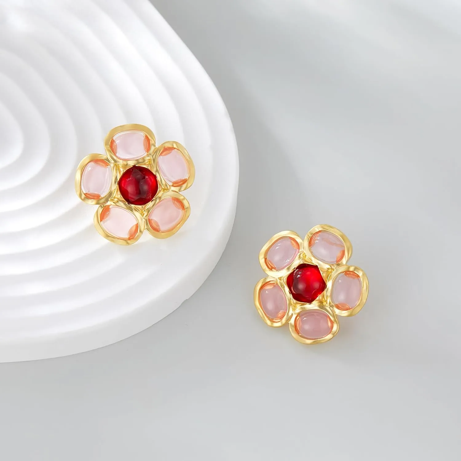 Pink Stud Earrings for Women, Trendy Love Heart Geometric Flower Boho Studs Hypoallergenic Statement Earrings Cocktail Costume Jewelry Gifts for Women