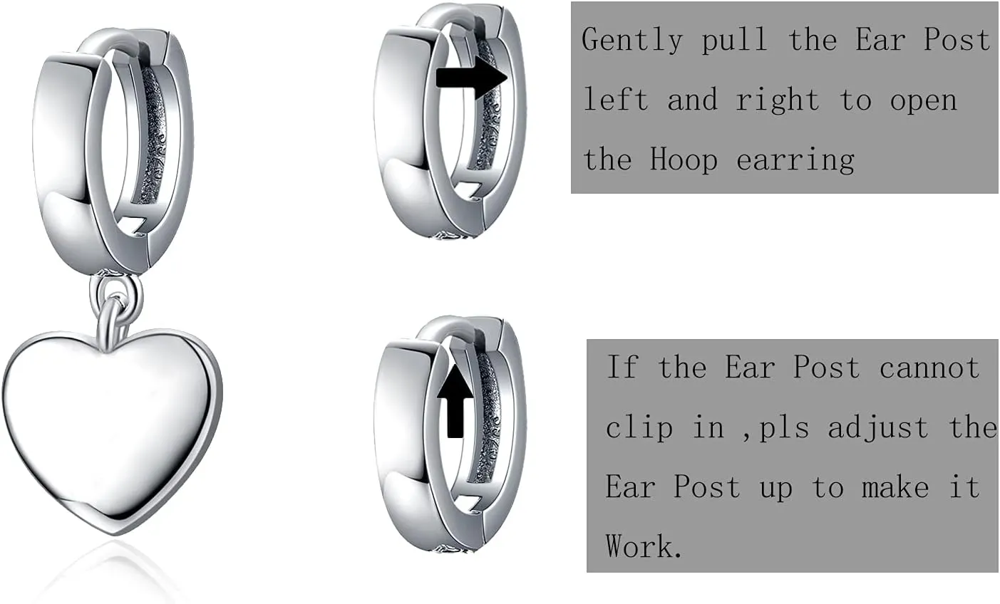 POPLYKE Sterling Silver Black Hanging Cross/Lightning/Heart/triangle Hoop Earrings for Men Women