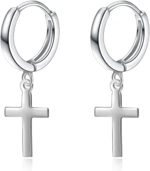 POPLYKE Sterling Silver Black Hanging Cross/Lightning/Heart/triangle Hoop Earrings for Men Women