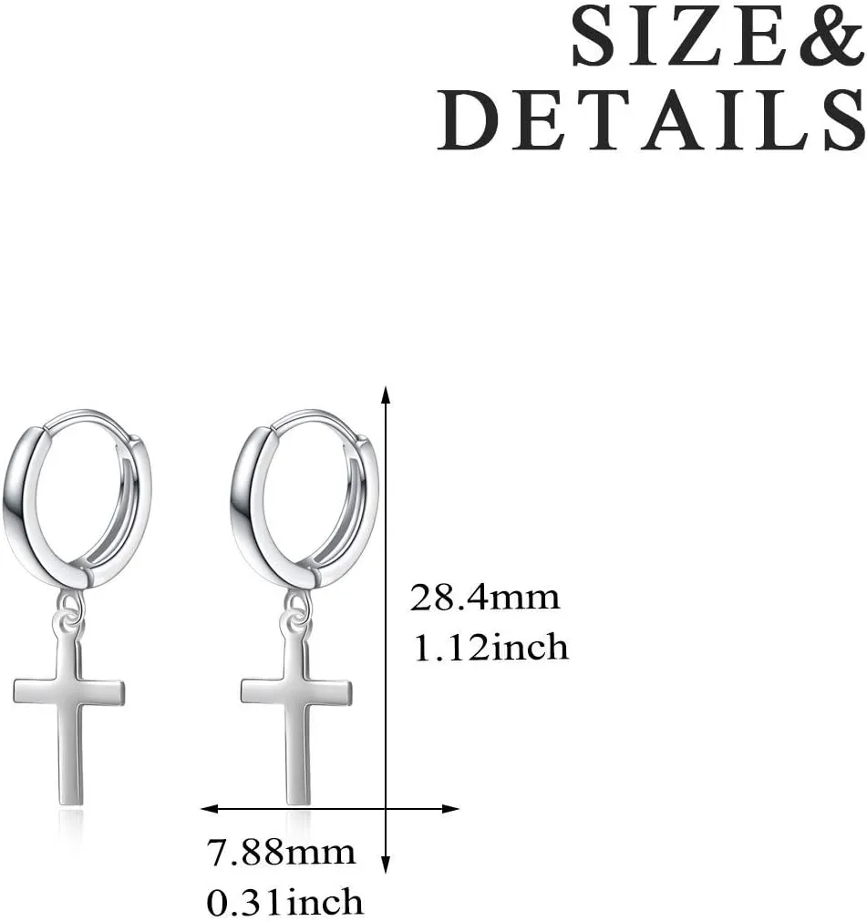 POPLYKE Sterling Silver Black Hanging Cross/Lightning/Heart/triangle Hoop Earrings for Men Women