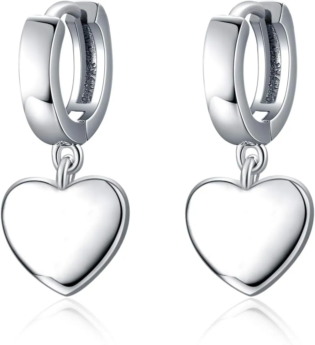 POPLYKE Sterling Silver Black Hanging Cross/Lightning/Heart/triangle Hoop Earrings for Men Women