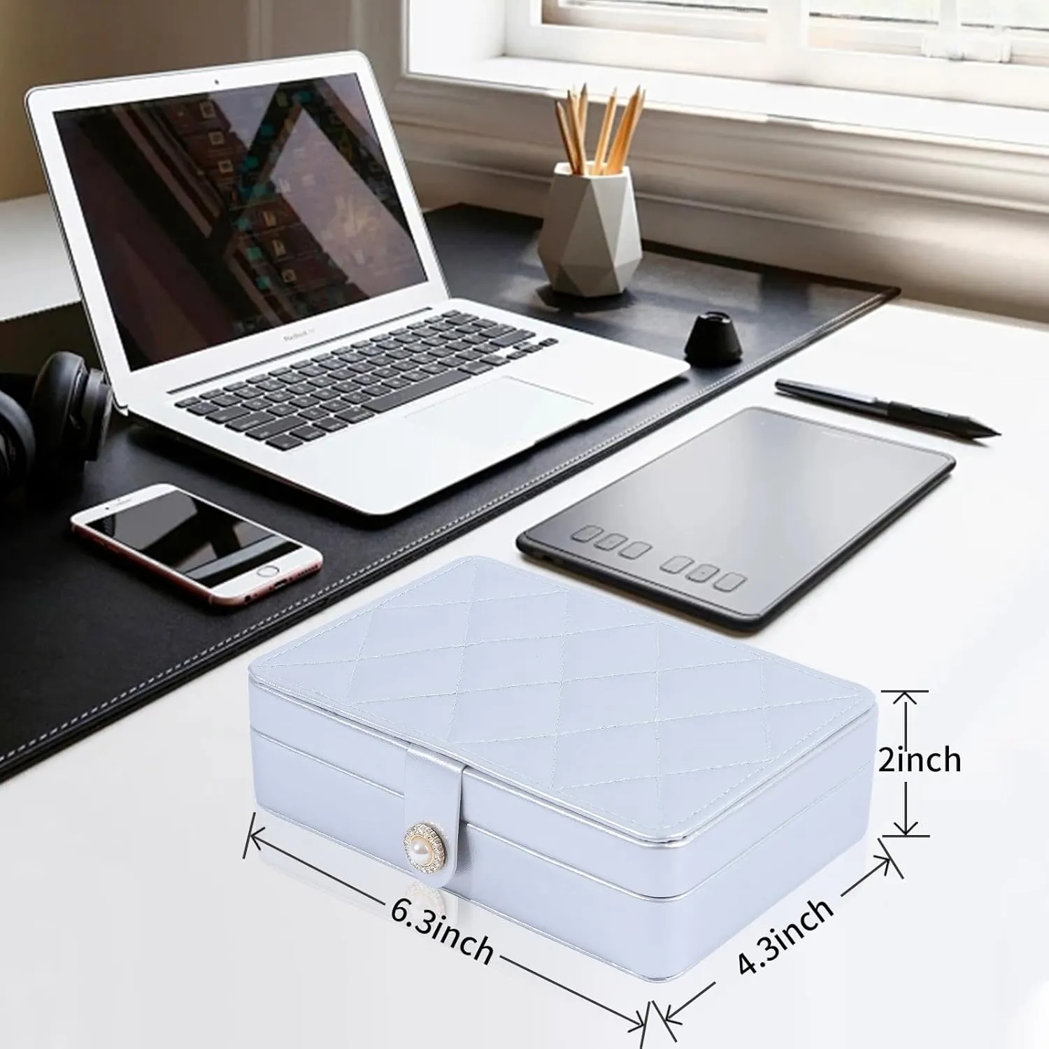 Portable Jewelry Box, 2 Layer Small Travel Jewelry Box for Women and Girls, Mini Leather Jewelry Organizer for Necklaces, Bracelet, Earrings and Rings Gift for Her (silver)